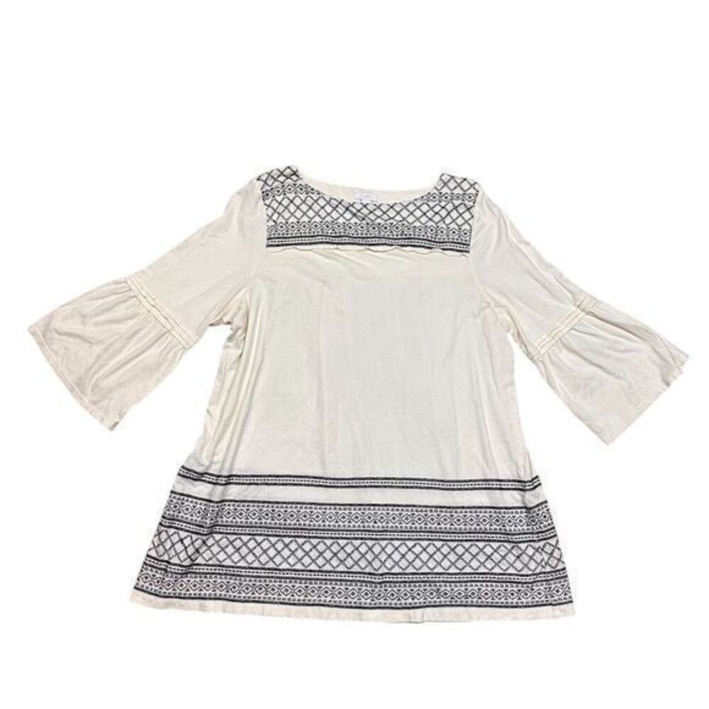 J. Jill Women's L Ivory‎ Embroidered Bell Sleeve Tunic Blouse